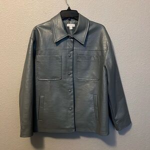 Topshop Faux Leather Croc Print Jacket Blue Size 10